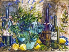 Tuscany and wine art transferred onto marble, ceramic or glass tiles for a kitchen or wine cellar backsplash