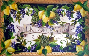 Tuscany and wine art transferred onto marble, ceramic or glass tiles for a kitchen or wine cellar backsplash