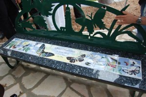 I designed the artwork for the kiln fired tiles to be inserted into this fabulous customized bench . It is a tribute to Jim Wiley from Peter Holt, Owner of the Spurs and is located in a beautiful park at the San Antonio Lighthouse for the Blind in San Antonio.